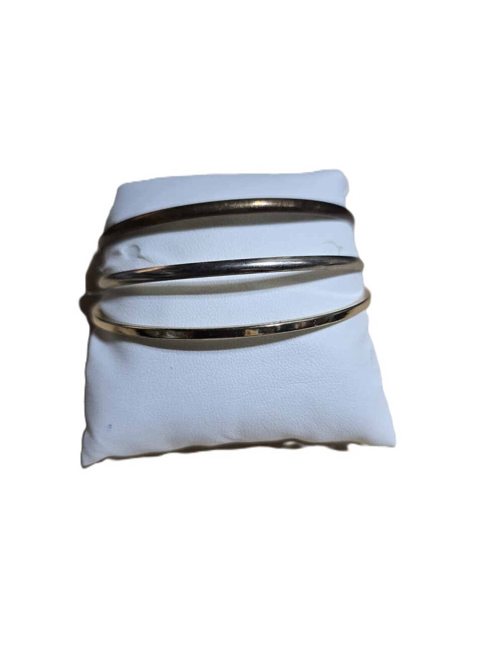 Set of 3 Stacked Metal Bangle Bracelets Silver & Gold Tone - Picture 2 of 4